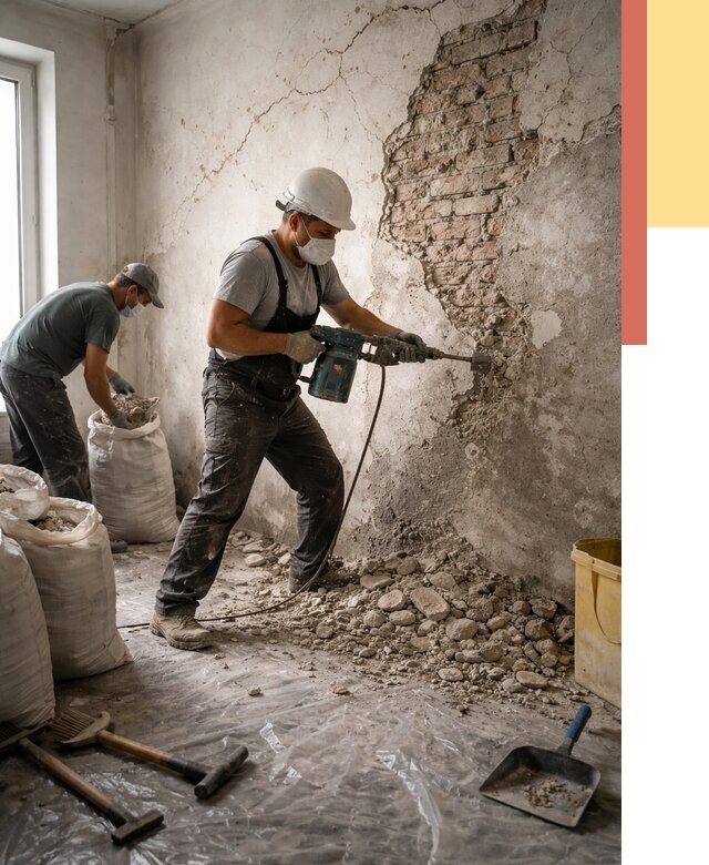 Демонтаж штукатурки со стен в Костроме от 7350 руб/м² — быстро и недорого | ОТДЕЛОЧНИК-Кст