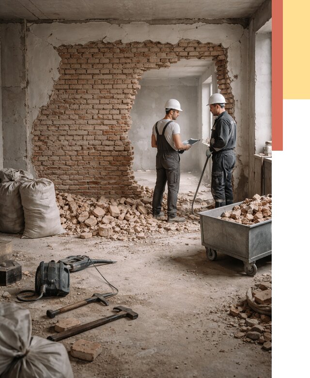 Демонтаж кирпичных стен в Костроме от 4288 руб. — быстро, недорого, под ключ | ОТДЕЛОЧНИК-Кст