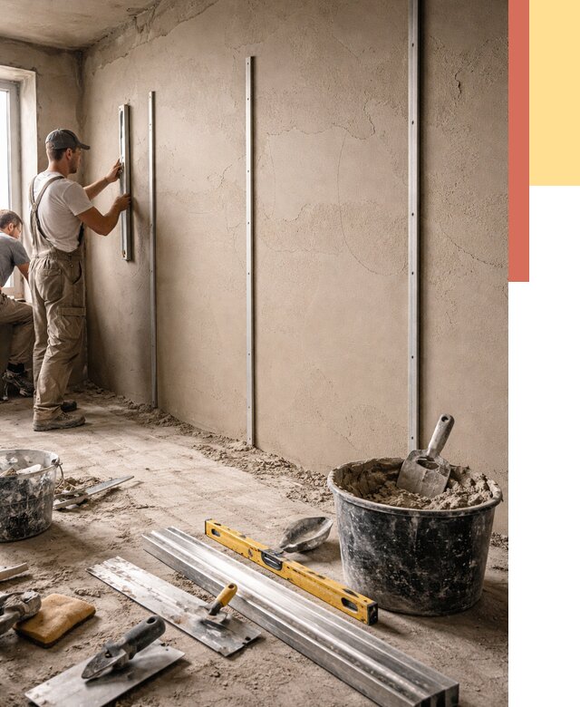 Штукатурка стен по маякам в Костроме от 5615 руб./м² — выравнивание под ключ | ОТДЕЛОЧНИК-Кст