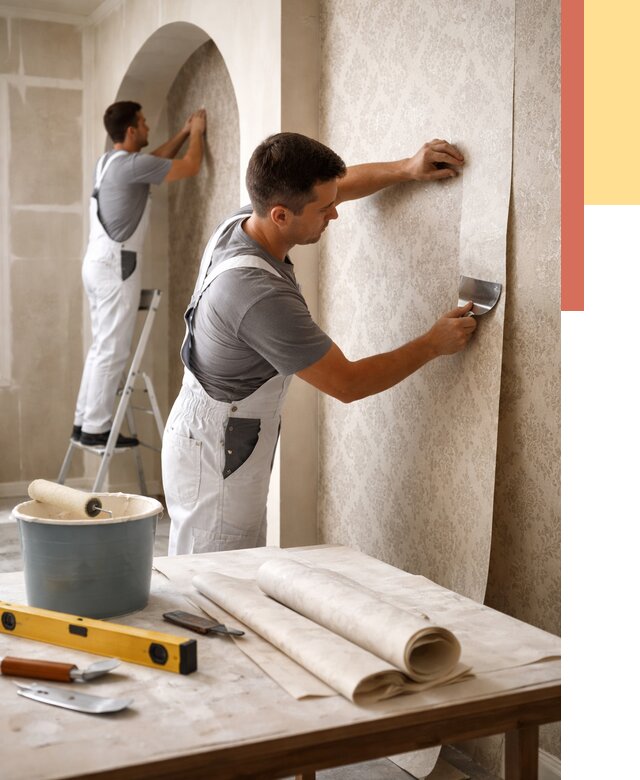 Поклейка обоев на сложные стены в Костроме от 2859 руб. под ключ | ОТДЕЛОЧНИК-Кст