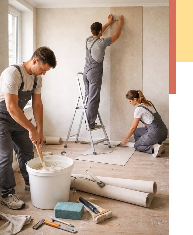 Оклейка стен обоями в Костроме от 3573 руб/м2 — быстро и недорого | ОТДЕЛОЧНИК-Кст