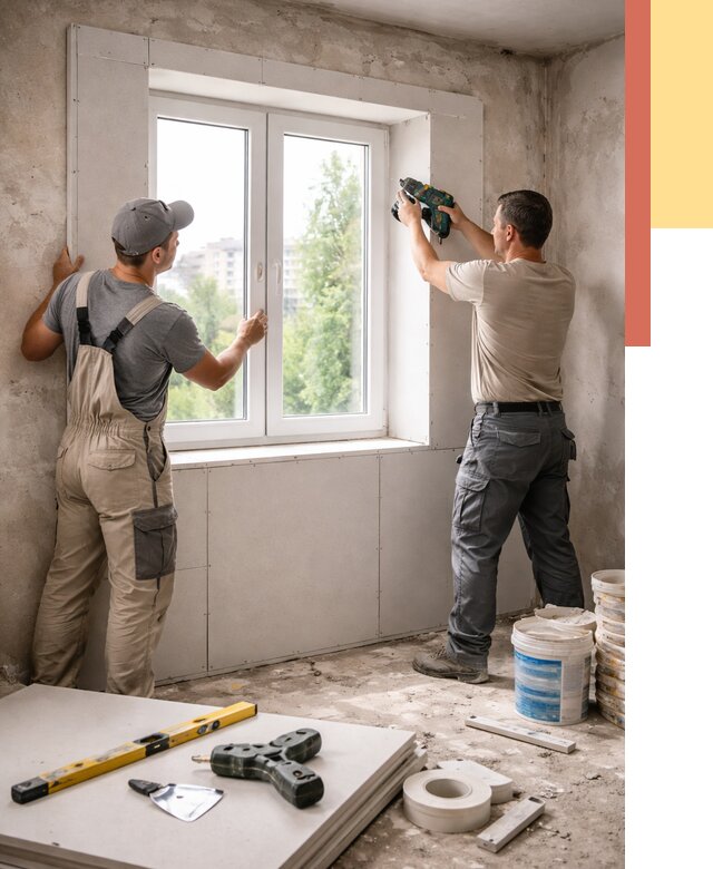 Монтаж откосов из гипсокартона в Костроме от 4594 руб. под ключ | ОТДЕЛОЧНИК-Кст