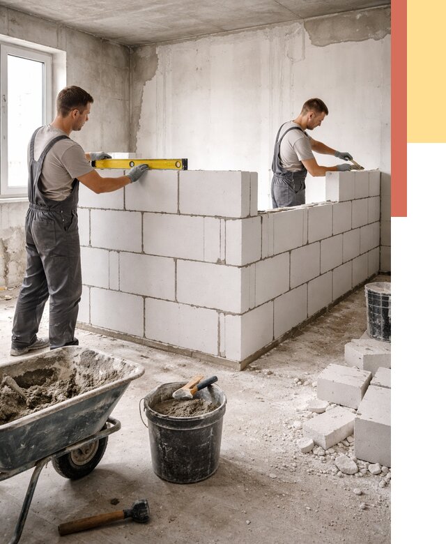 Кладка перегородок из ПГП в Костроме от 2552 руб./м2 — монтаж и возведение под ключ | ОТДЕЛОЧНИК-Кст