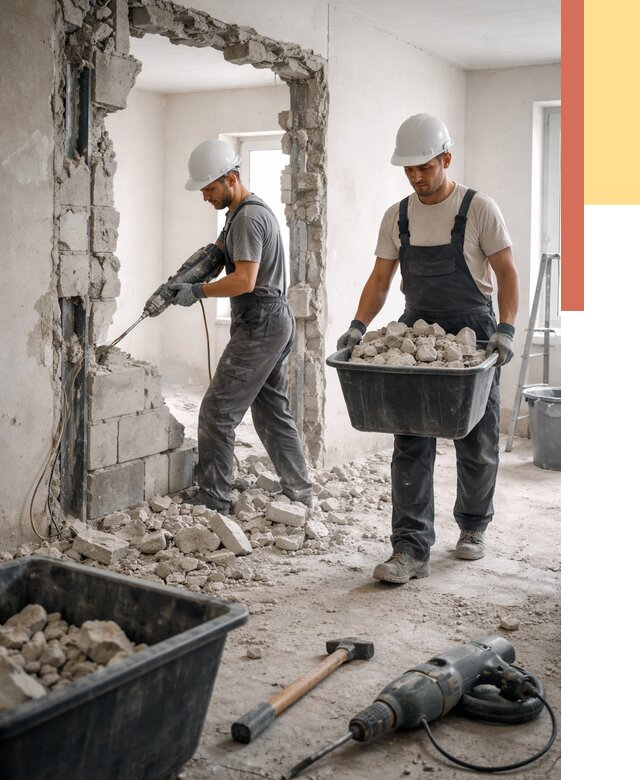 Демонтаж блоковых перегородок в Костроме от 3828 руб. — быстро и недорого | ОТДЕЛОЧНИК-Кст