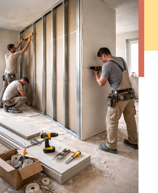 Монтаж однослойной перегородки из гипсокартона в Костроме от 664 руб. | ОТДЕЛОЧНИК-Кст