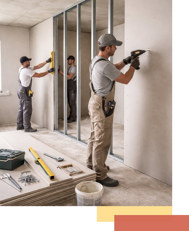 Однослойная перегородка из гипсокартона в Костроме под ключ, монтаж и отделка