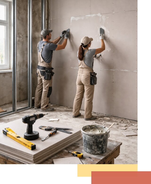 Монтаж двухслойной перегородки из гипсокартона в Костроме