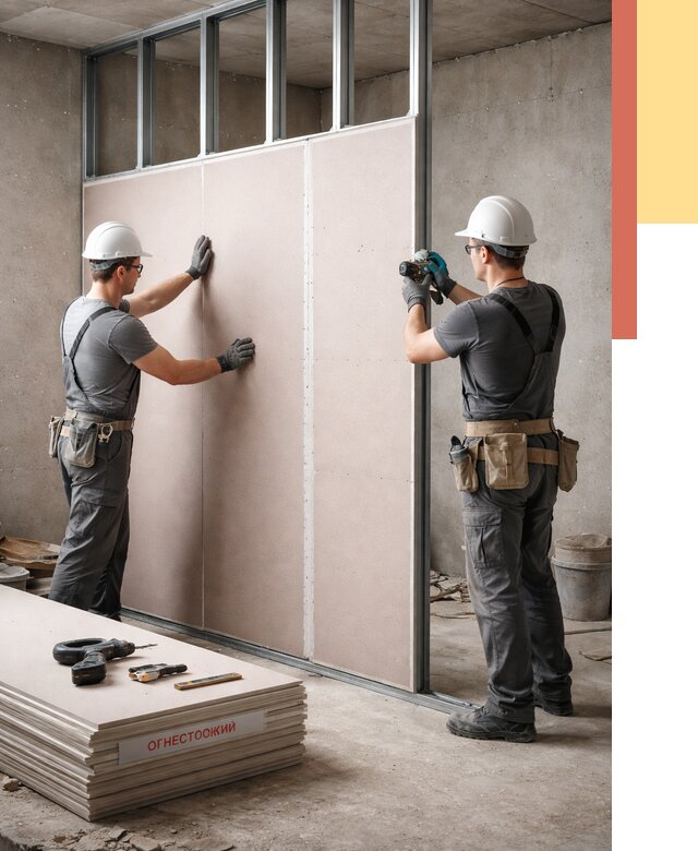 Перегородка из огнестойкого гипсокартона в Костроме от 1889 руб. под ключ | ОТДЕЛОЧНИК-Кст