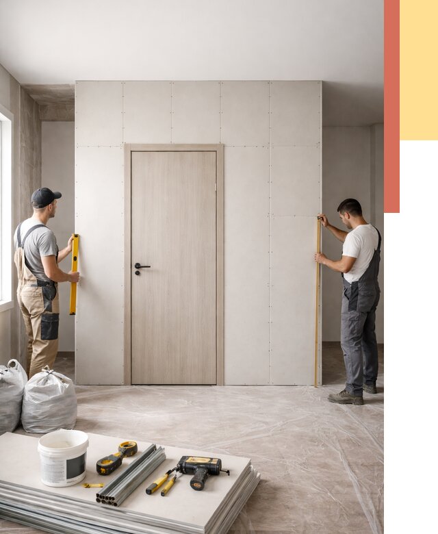 Перегородка из гипсокартона с дверью в Костроме от 4594 руб. под ключ | ОТДЕЛОЧНИК-Кст