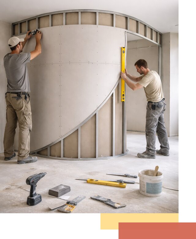 Радиусная перегородка из гипсокартона в Костроме под ключ