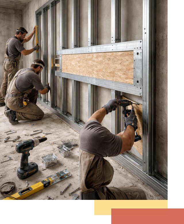 Усиленная перегородка для крепления тяжёлых конструкций в Костроме