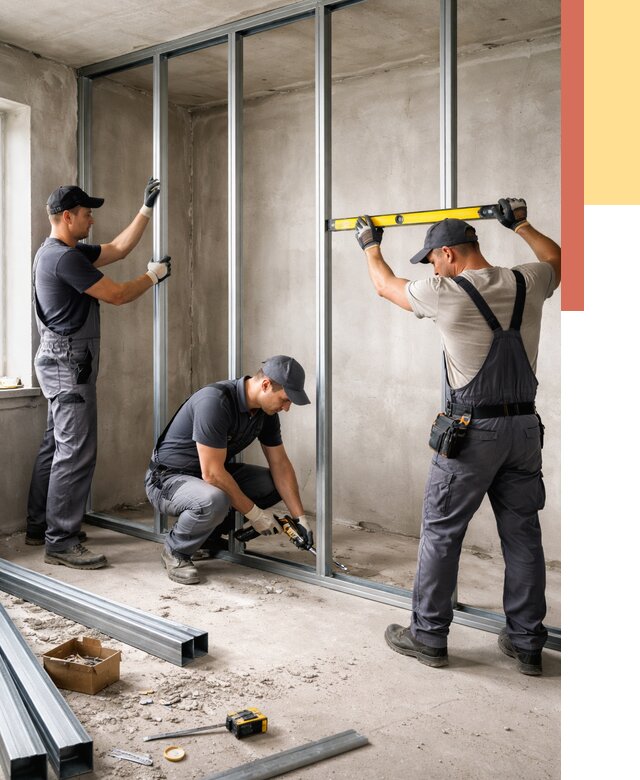 Монтаж каркаса перегородки из профиля в Костроме от 766 руб. | ОТДЕЛОЧНИК-Кст