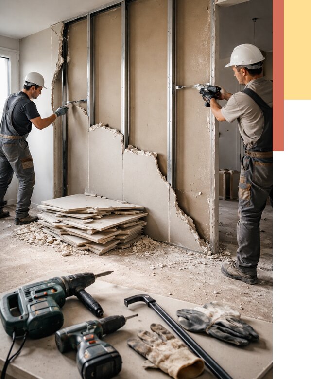 Демонтаж перегородки из гипсокартона в Костроме от 1225 руб. быстро и недорого | ОТДЕЛОЧНИК-Кст