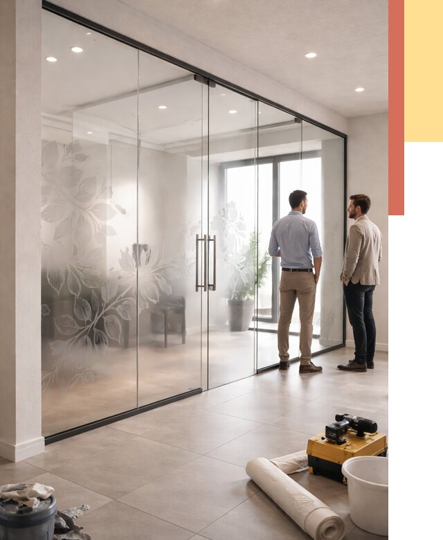 Стеклянные перегородки с рисунком в Костроме от 12761 руб. монтаж и нанесение | ОТДЕЛОЧНИК-Кст