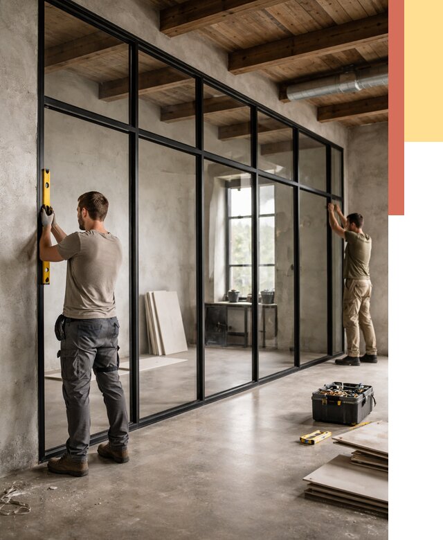 Стеклянные перегородки лофт в Костроме от 10719 руб. под ключ | ОТДЕЛОЧНИК-Кст