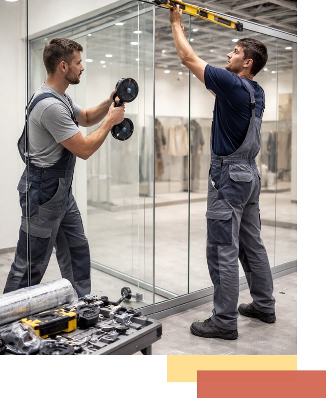 Стеклянные перегородки для магазинов в Костроме — монтаж и установка