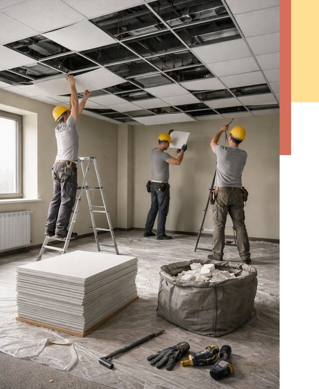 Демонтаж потолка Армстронг в Костроме от 4594 руб. быстро и недорого | ОТДЕЛОЧНИК-Кст