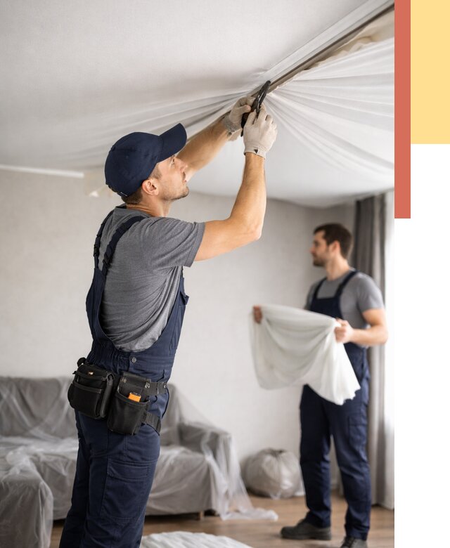 Демонтаж натяжного потолка в Костроме от 4594 руб. — снятие и разбор под ключ | ОТДЕЛОЧНИК-Кст