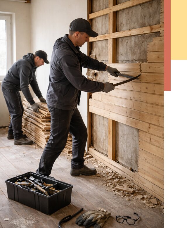 Демонтаж вагонки в Костроме от 3879 руб/м2 — быстро и недорого | ОТДЕЛОЧНИК-Кст