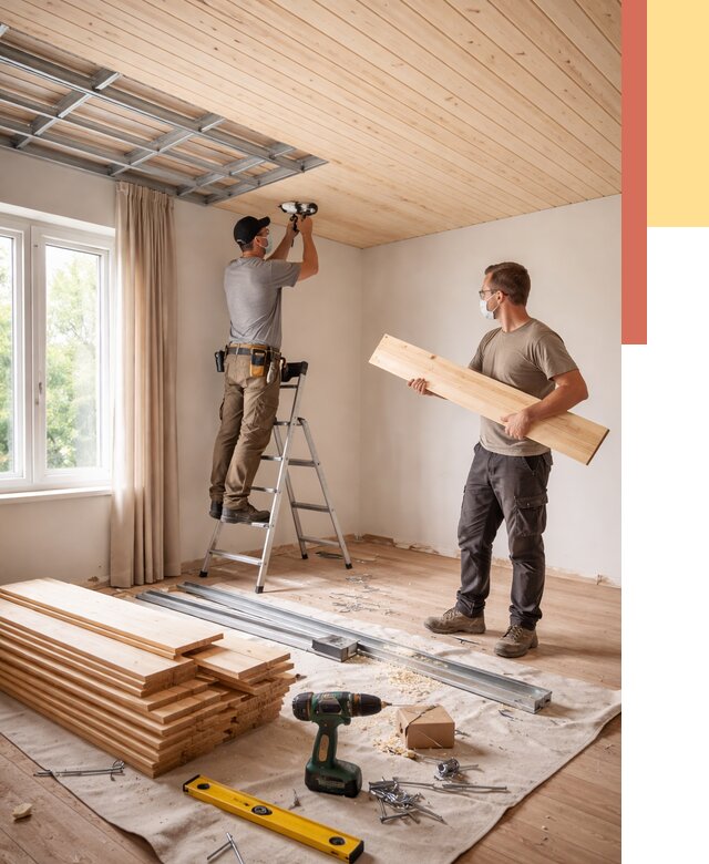 Монтаж потолка из вагонки в Костроме от 6636 руб. | Быстро и недорого — ОТДЕЛОЧНИК-Кст