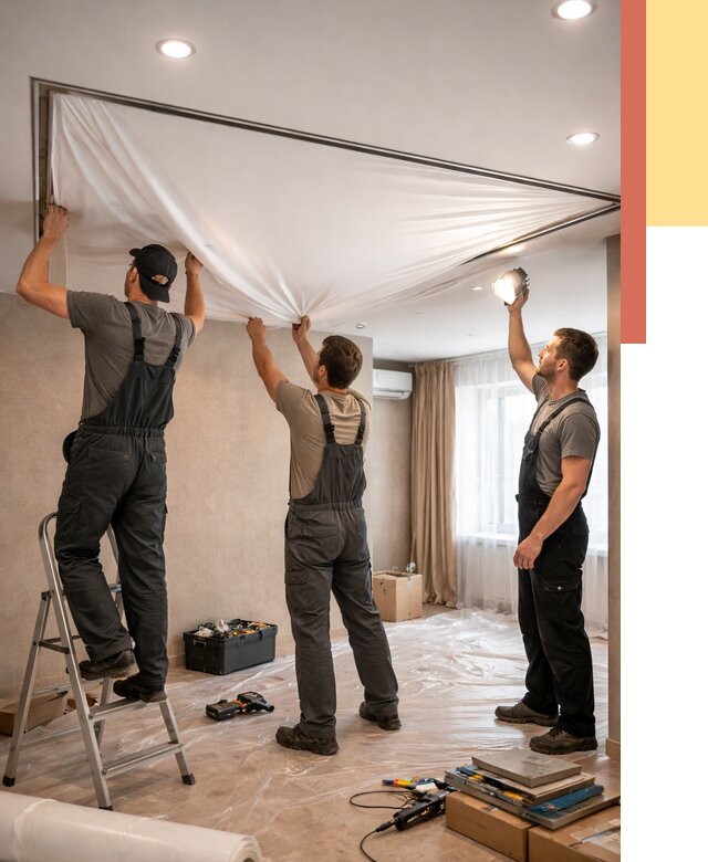 Монтаж ПВХ натяжного потолка в Костроме от 3573 руб. под ключ | ОТДЕЛОЧНИК-Кст