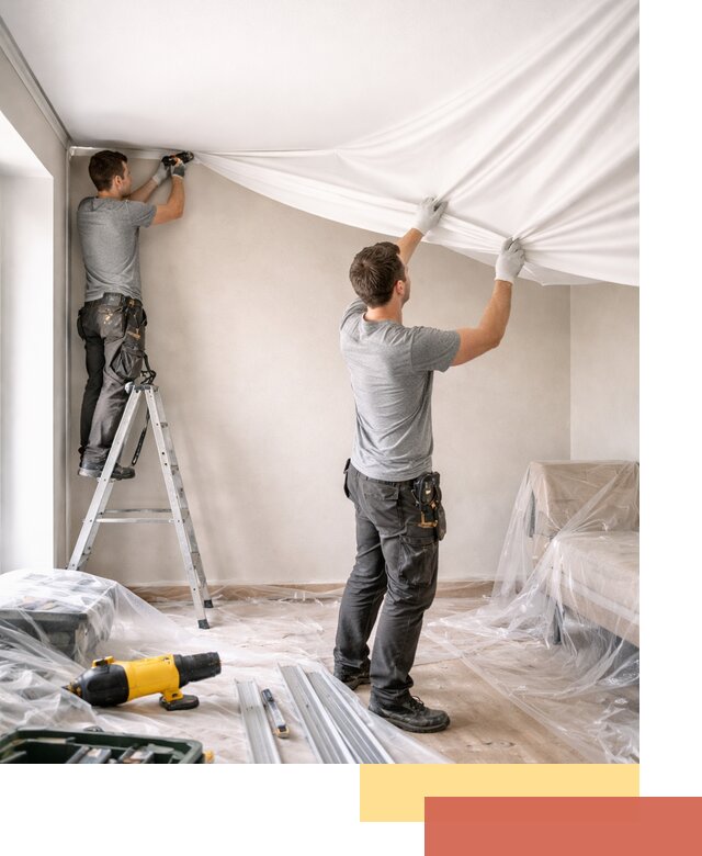 Монтаж тканевого натяжного потолка в Костроме недорого и быстро