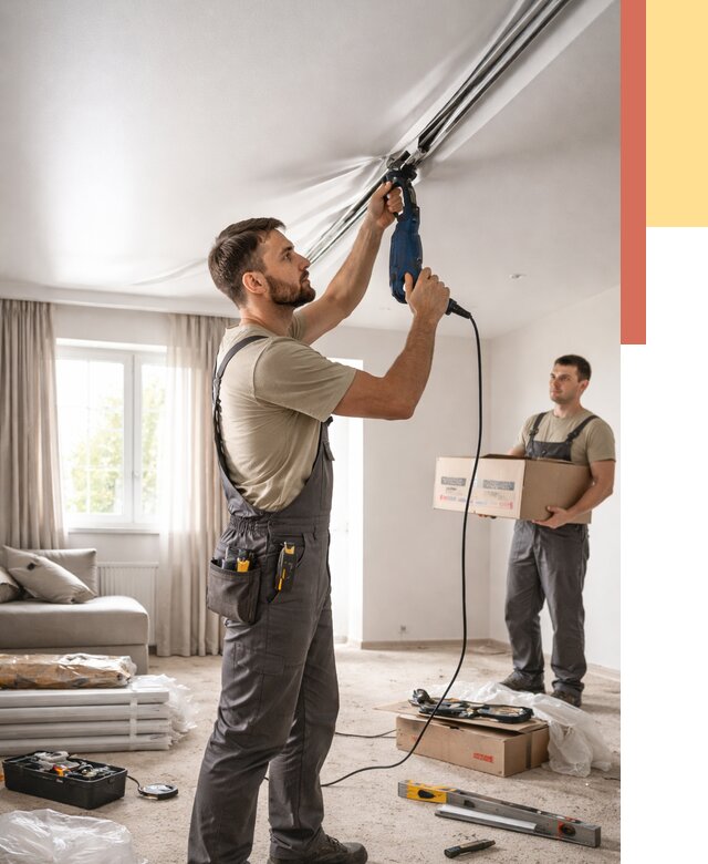 Монтаж сатинового натяжного потолка в Костроме от 3573 руб. | Быстро, недорого — ОТДЕЛОЧНИК-Кст