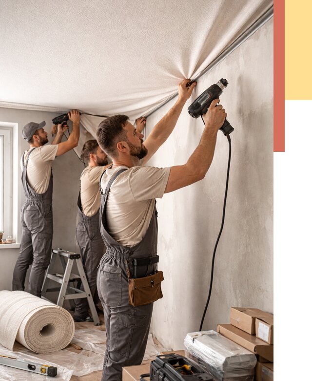 Монтаж фактурного натяжного потолка в Костроме от 766 руб. — ОТДЕЛОЧНИК-Кст