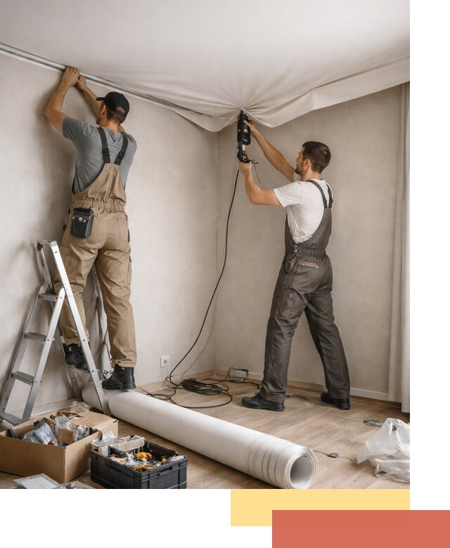 Монтаж цветного натяжного потолка в Костроме за один день