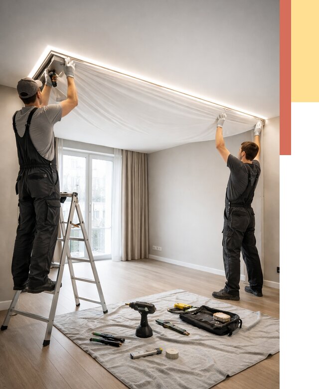 Монтаж парящего натяжного потолка в Костроме от 4594 руб. быстро и недорого | ОТДЕЛОЧНИК-Кст