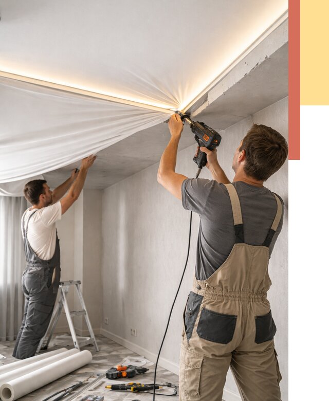 Монтаж натяжного потолка с подсветкой в Костроме от 970 руб. | ОТДЕЛОЧНИК-Кст