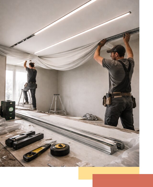 Монтаж натяжных потолков со световыми линиями в Костроме