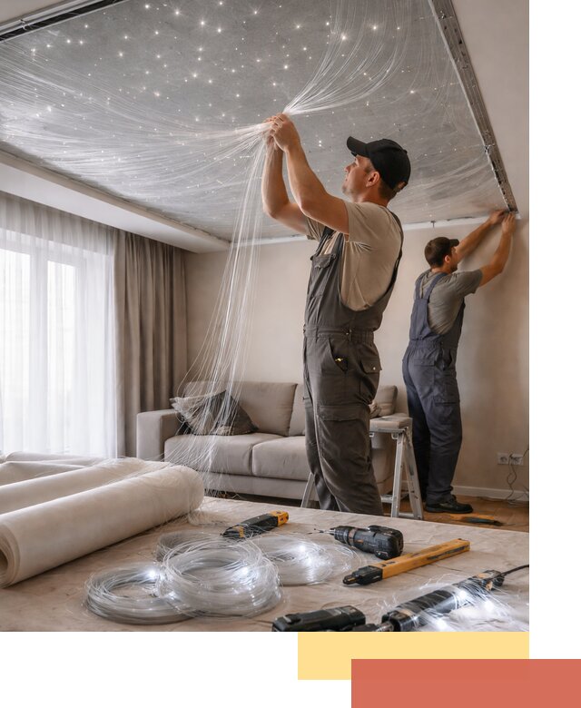 Монтаж натяжного потолка «Звездное небо» в Костроме