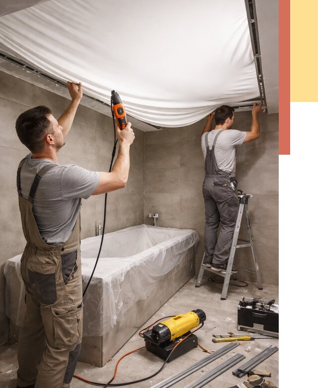 Монтаж натяжного потолка в ванной в Костроме от 1225 руб. под ключ | ОТДЕЛОЧНИК-Кст