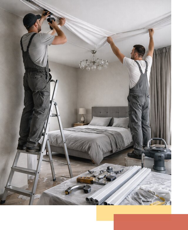 Монтаж натяжного потолка в спальне в Костроме