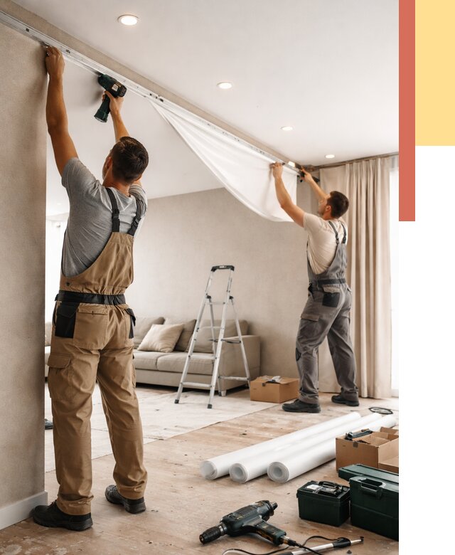 Монтаж натяжного потолка в гостиной в Костроме от 561 руб. | ОТДЕЛОЧНИК-Кст