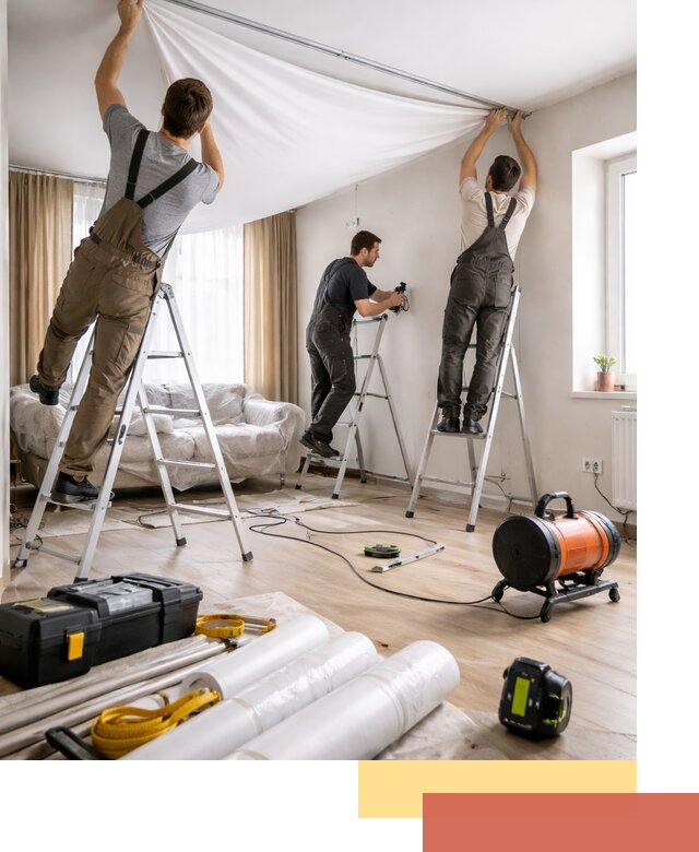 Монтаж натяжного потолка в гостиной в Костроме