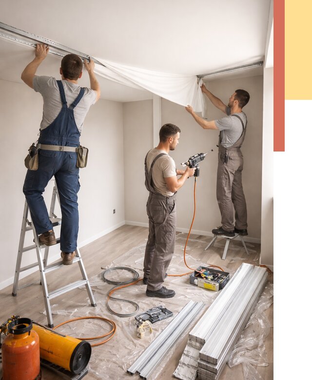 Монтаж натяжного потолка в студии в Костроме от 5615 руб. — быстро и недорого | ОТДЕЛОЧНИК-Кст