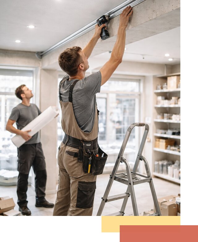 Монтаж натяжных потолков в магазине в Костроме