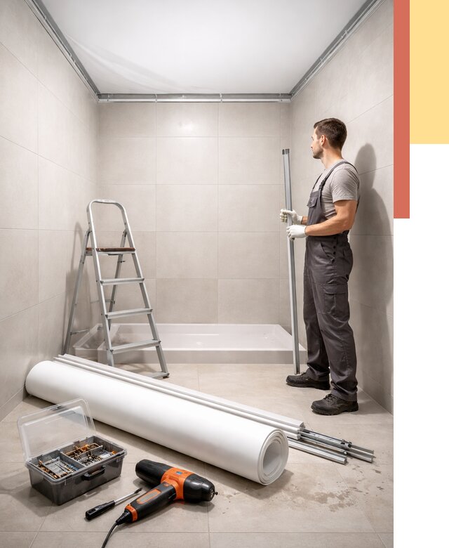 Монтаж натяжного потолка в санузле в Костроме от 1889 руб. — ОТДЕЛОЧНИК-Кст