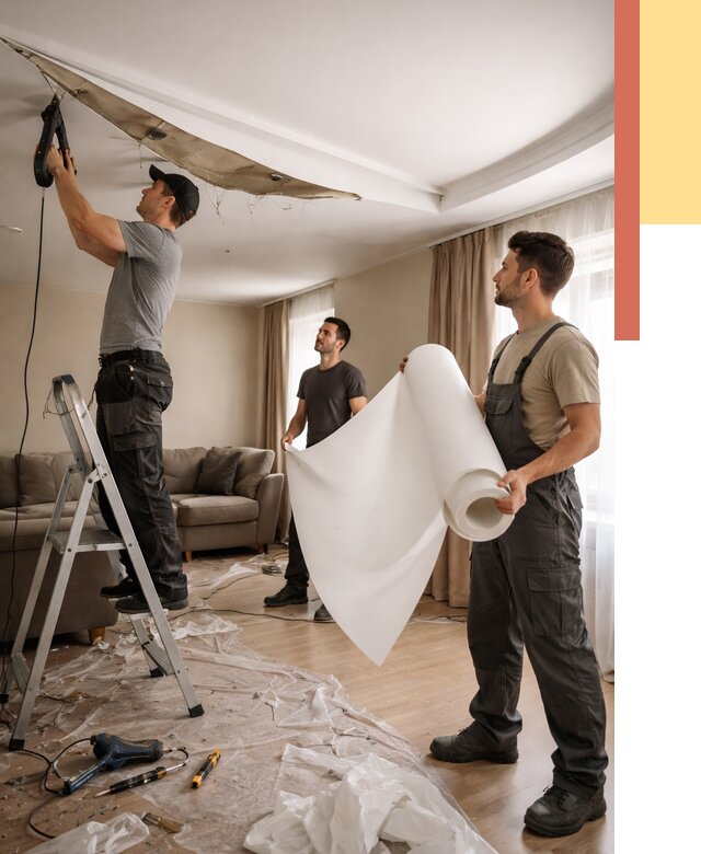 Замена полотна натяжного потолка в Костроме от 9699 руб. быстро и недорого | ОТДЕЛОЧНИК-Кст