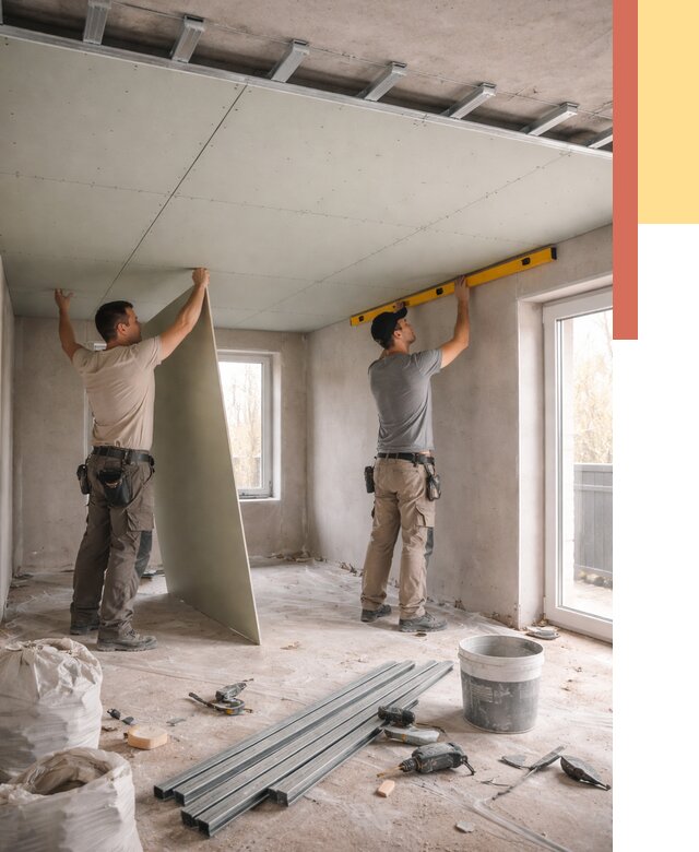 Одноуровневый потолок из гипсокартона в Костроме от 766 руб. — монтаж под ключ | ОТДЕЛОЧНИК-Кст