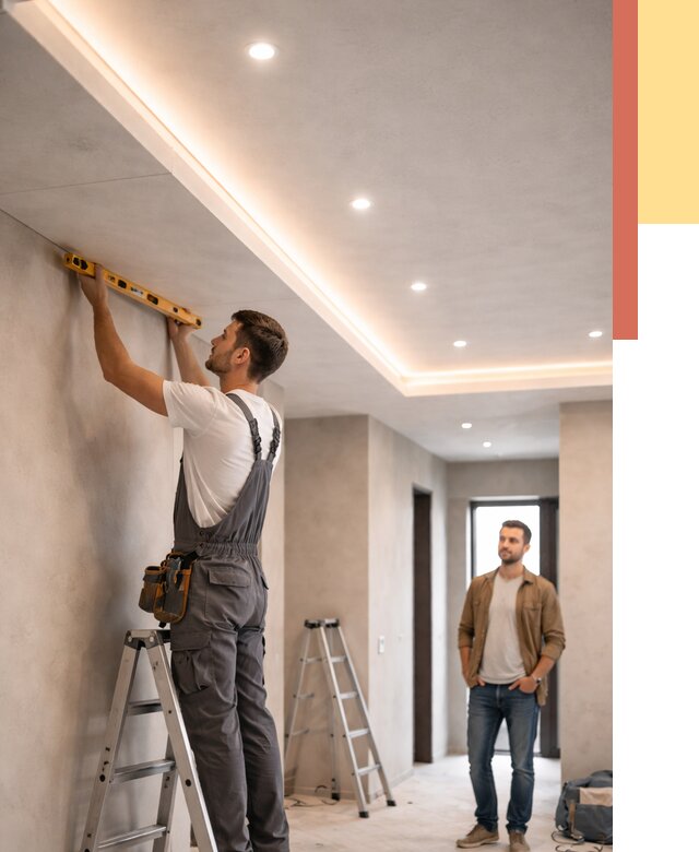 Потолок из гипсокартона с подсветкой в Костроме от 766 руб./м2 под ключ | ОТДЕЛОЧНИК-Кст